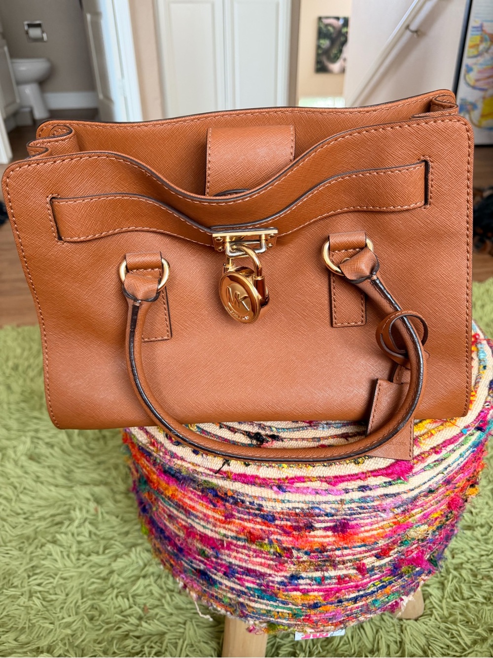 Michael Kors Cognac Saffiano Leather Satchel with Gold Hardware - Like New!
